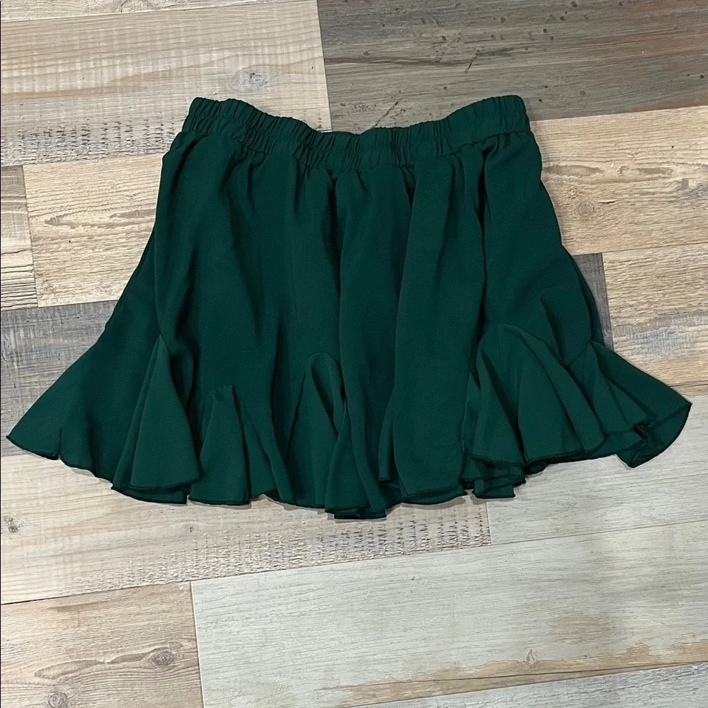 AvidLove Elegant Green Mini Skirt Plus Sz 2XL High Elastic Waist Ruffle TC0422